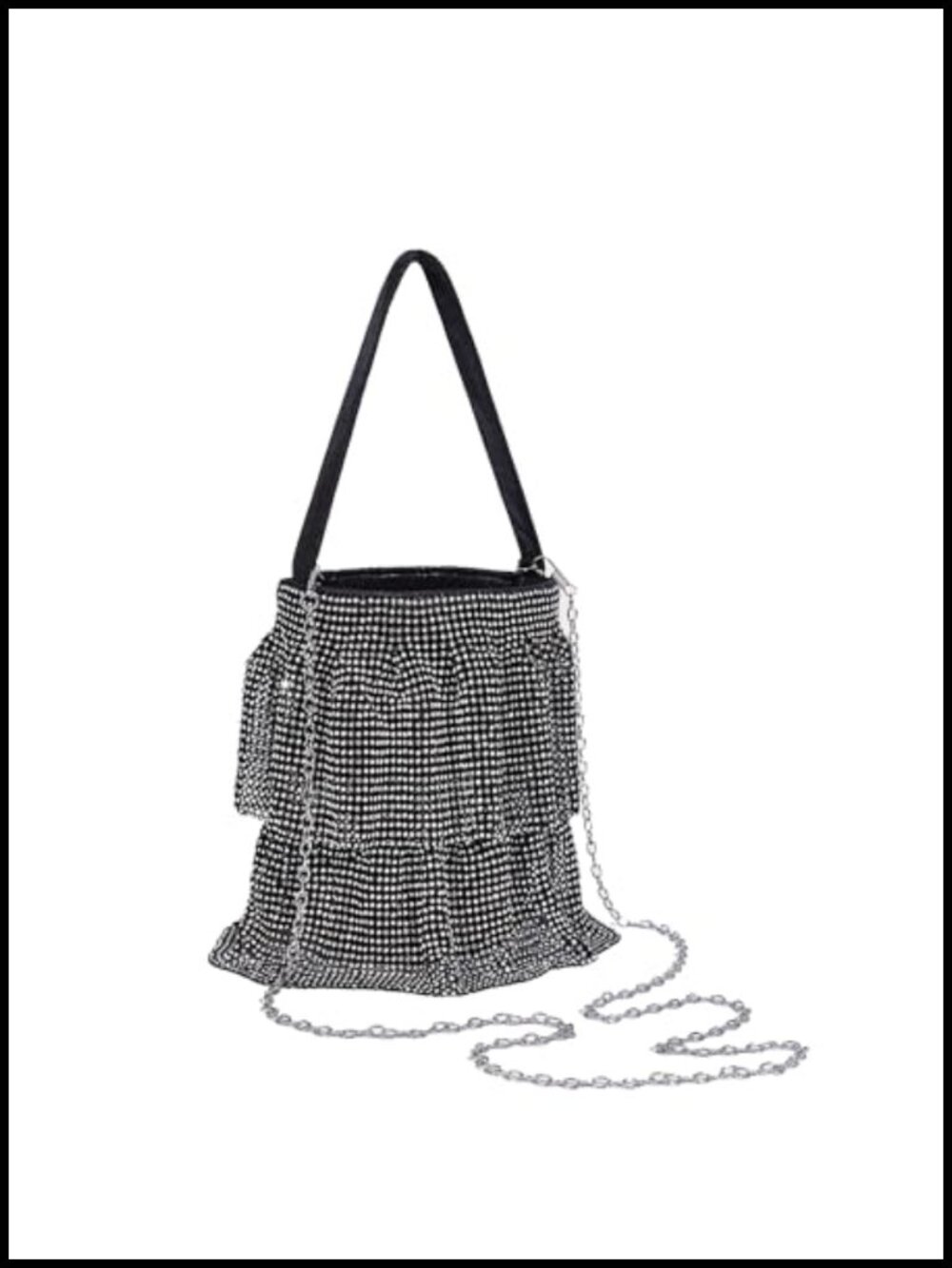 Rhinestone Chain Bucket Handbag Sparkly Evening Clutch Purse Drawstring